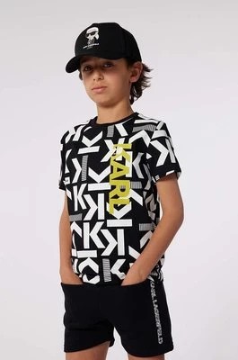 Zdjęcie produktu Karl Lagerfeld t-shirt bawełniany dziecięcy kolor czarny wzorzysty