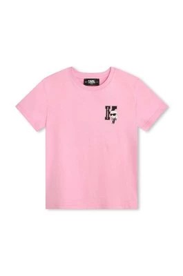 Zdjęcie produktu Karl Lagerfeld t-shirt bawełniany dziecięcy kolor różowy z nadrukiem
