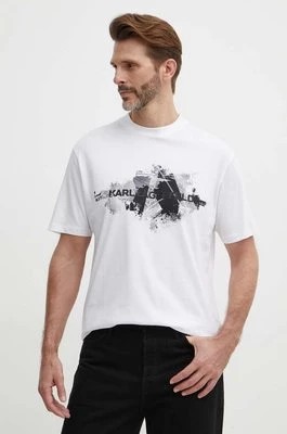 Zdjęcie produktu Karl Lagerfeld t-shirt bawełniany męski kolor biały z nadrukiem 542224.755148