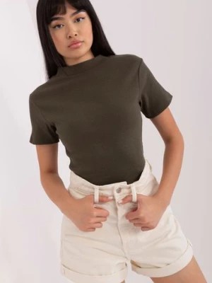 Zdjęcie produktu Khaki dopasowana bluzka w prążek Lily Rose