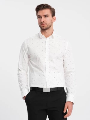Zdjęcie produktu Klasyczna męska bawełniana koszula SLIM FIT w kotwice - biała V3 OM-SHCS-0156
 -                                    S