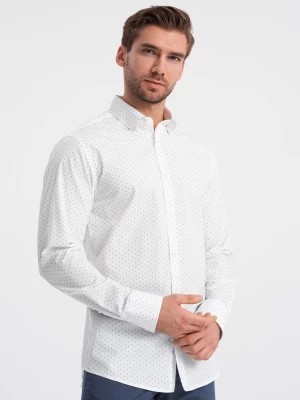 Zdjęcie produktu Klasyczna męska bawełniana koszula SLIM FIT w mikro wzór - biała V1 OM-SHCS-0156
 -                                    M