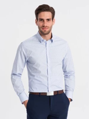 Zdjęcie produktu Klasyczna męska bawełniana koszula SLIM FIT w mikro wzór - błękitna V7 OM-SHCS-0156
 -                                    XL