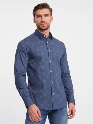 Zdjęcie produktu Klasyczna męska bawełniana koszula SLIM FIT w palmy - ciemnoniebieska V5 OM-SHCS-0156
 -                                    S