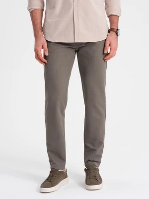 Zdjęcie produktu Klasyczne spodnie męskie chino z delikatną teksturą - ciemnobeżowe V1 OM-PACP-0188
 -                                    L