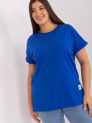 Zdjęcie produktu Kobaltowa bluzka plus size basic z rozcięciami RELEVANCE
