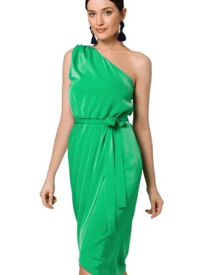 Zdjęcie produktu Koktajlowa sukienka asymetryczna na jedno ramię zielona Makover