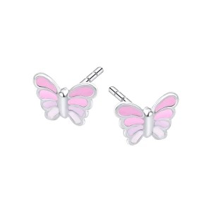 Zdjęcie produktu Kolczyki srebrne pokryte różową emalią - motyle - Mini Mini - Biżuteria YES