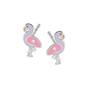 Zdjęcie produktu Kolczyki srebrne pokryte kolorową emalią z cyrkoniami - flamingi - Mini Mini - Biżuteria YES