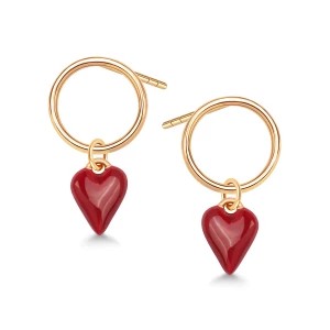 Zdjęcie produktu Kolczyki srebrne pozłacane pokryte czerwoną emalią - serca - Queen of Hearts Queen of Hearts - Biżuteria YES
