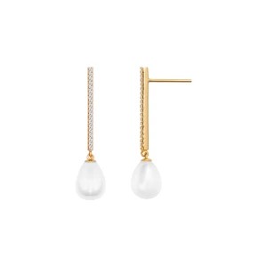 Zdjęcie produktu Kolczyki srebrne pozłacane z perłami i cyrkoniami - Pearls of Sky Pearls of Sky - Biżuteria YES