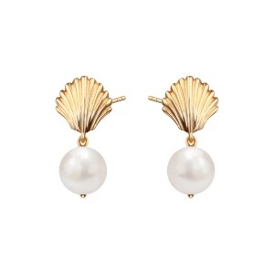 Zdjęcie produktu Kolczyki srebrne pozłacane z perłami - muszle - Pearls Pearls - Biżuteria YES