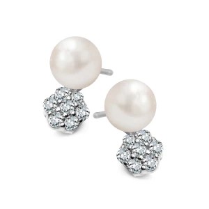 Zdjęcie produktu Kolczyki srebrne z cyrkoniami i perłami - Pearls Pearls - Biżuteria YES
