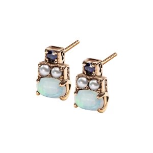 Zdjęcie produktu Kolczyki złote z opalami, szafirami i perłami - Kolekcja Wiktoriańska Wiktoriańska - Biżuteria YES