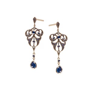 Zdjęcie produktu Kolczyki złote z szafirami i diamentami - Kolekcja Wiktoriańska Wiktoriańska - Biżuteria YES