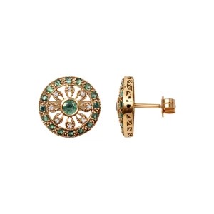 Zdjęcie produktu Kolczyki złote ze szmaragdami i diamentami - Kolekcja Wiktoriańska Wiktoriańska - Biżuteria YES