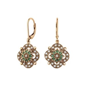 Zdjęcie produktu Kolczyki złote ze szmaragdami i perłami - Kolekcja Wiktoriańska Wiktoriańska - Biżuteria YES