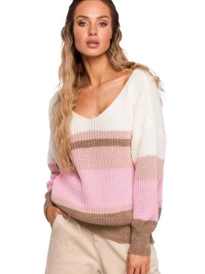 Zdjęcie produktu Kolorowy sweter w paski i z dekoltem w serek Polski Producent