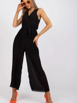 Zdjęcie produktu Kombinezon damski z wiązaniem w pasie - czarny Italy Moda