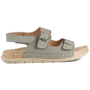 Zdjęcie produktu Komfortowe jasne sandały damskie zapinane na rzep szare Inna marka