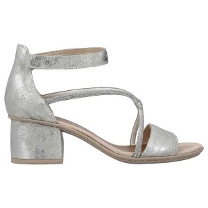 Zdjęcie produktu Komfortowe sandały damskie na obcasie na rzep srebrne Rieker 64654-40 srebrny