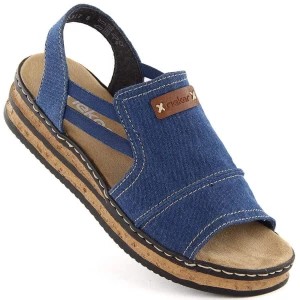 Zdjęcie produktu Komfortowe sandały damskie na platformie jeansowe Rieker 62982-12 niebieskie