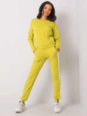 Zdjęcie produktu Komplet dresowy limonkowy casual sportowy bluza i spodnie dekolt okrągły rękaw długi nogawka ze ściągaczem długość długa lampasy Merg
