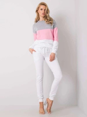 Zdjęcie produktu Komplet dresowy szaro-różowy casual sportowy bluza i spodnie dekolt okrągły rękaw długi nogawka ze ściągaczem długość długa troczki Merg