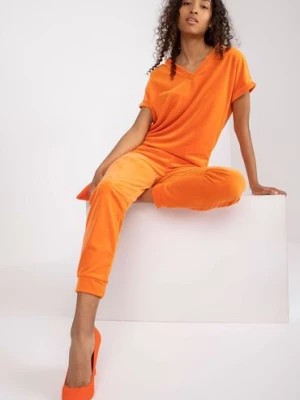 Zdjęcie produktu Komplet dla kobiet - T-shirt i spodnie dresowe - pomarańczowy RUE PARIS
