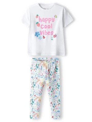 Zdjęcie produktu Komplet niemowlęcy - biały t-shirt + legginsy w kwiaty Minoti