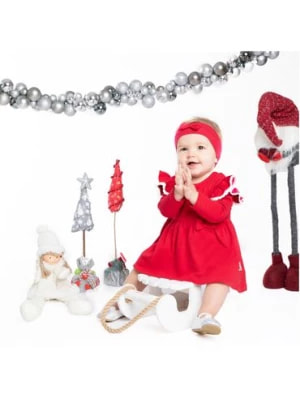Zdjęcie produktu Komplet świąteczny dziewczęcy sukienko-body + opaska - bordowy Nicol