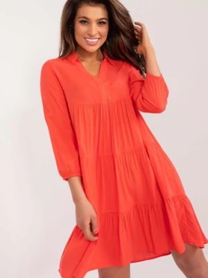 Zdjęcie produktu Koralowa sukienka damska z falbaną SUBLEVEL długi rękaw