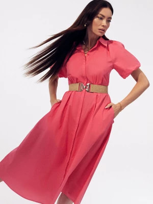 Zdjęcie produktu Koralowa sukienka szmizjerka z bufkami TARANKO