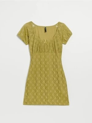 Zdjęcie produktu Koronkowa sukienka z krótkim rękawem zielona House