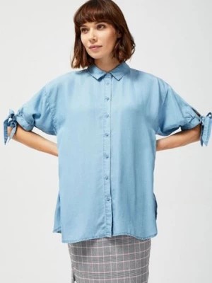 Zdjęcie produktu Koszula damska z marszczonymi rękawami niebieska - lyocell Moodo