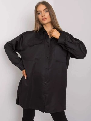 Zdjęcie produktu Koszula długa czarny casual dekolt kołnierzyk rękaw długi kieszenie guziki Merg