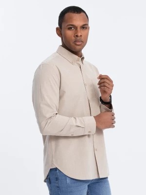 Zdjęcie produktu Koszula męska bawełniana REGULAR FIT z kieszenią - beżowy V1 OM-SHOS-0153
 -                                    L