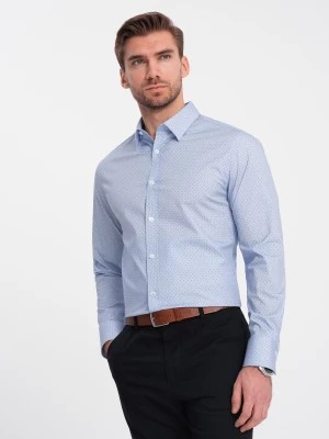 Zdjęcie produktu Koszula męska bawełniana w mikro wzór REGULAR FIT - jasnoniebieska V2 OM-SHCS-0152
 -                                    XL
