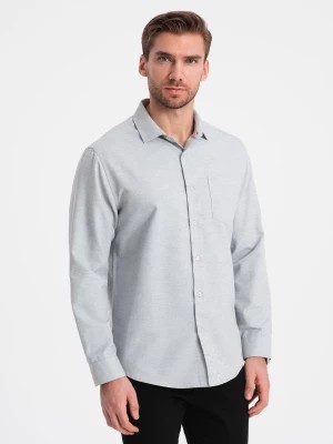 Zdjęcie produktu Koszula męska z kieszenią REGULAR FIT - jasnoszary melanż V2 OM-SHCS-0148
 -                                    S