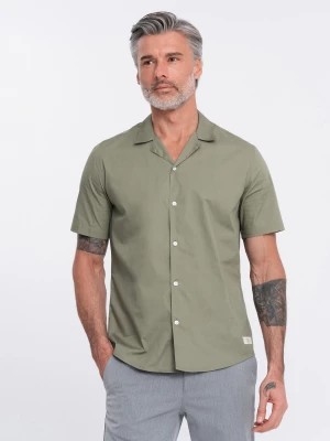 Zdjęcie produktu Koszula męska z krótkim rękawem i kubańskim kołnierzem - khaki V4 OM-SHSS-0168
 -                                    M