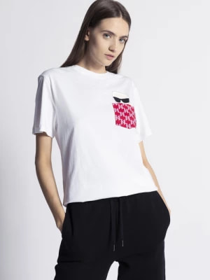 Zdjęcie produktu Koszulka damska biała Karl Lagerfeld Ikonik Monogram Pocket