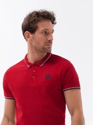 Zdjęcie produktu Koszulka męska polo z kontrastowym wykończeniem - czerwona V3 S1635
 -                                    L