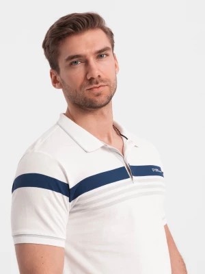 Zdjęcie produktu Koszulka męska polo z trójkolorowymi pasami - biała V4 OM-POSS-0127
 -                                    M