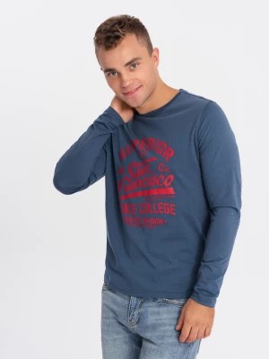 Zdjęcie produktu Koszulka męska z długim rękawem z nadrukiem collegowym - niebieska V2 OM-LSPT-0116
 -                                    M