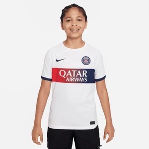 Zdjęcie produktu Koszulka piłkarska dla dużych dzieci Nike Dri-FIT Paris Saint-Germain Stadium 2023/24 (wersja wyjazdowa) - Biel