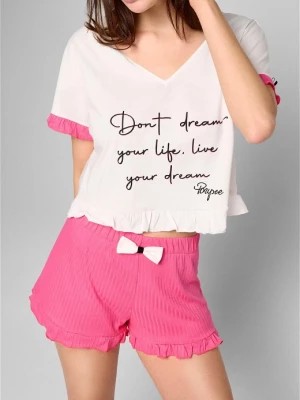 Zdjęcie produktu Koszulka piżamowa damska z krótkim rękawkiem i napisem Dreams Poupee Marilyn