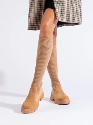Zdjęcie produktu Kozaki damskie z elastyczną cholewką beżowe Shelvt
