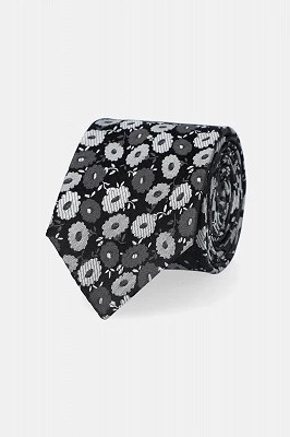Zdjęcie produktu Krawat Czarny Jedwabny w Kwiaty Lancerto
