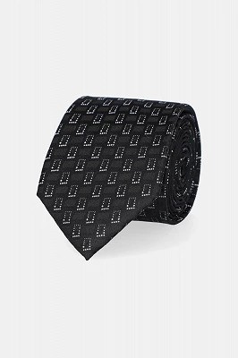 Zdjęcie produktu Krawat Czarny Jedwabny Wzór Geometryczny Lancerto