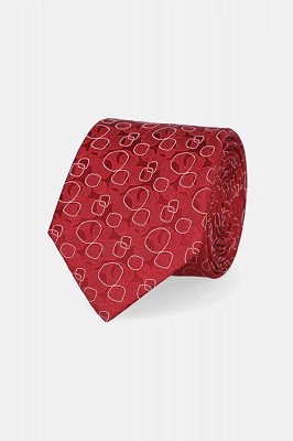 Zdjęcie produktu Krawat Czerwony Jedwabny Wzór Geometryczny Lancerto